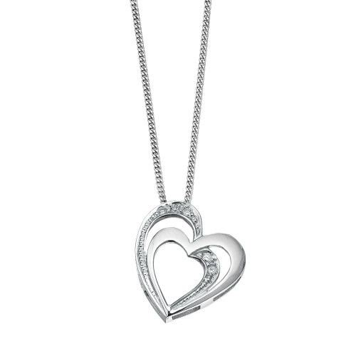 Double Heart Diamond and White Gold Necklace- 0.03ct TDW