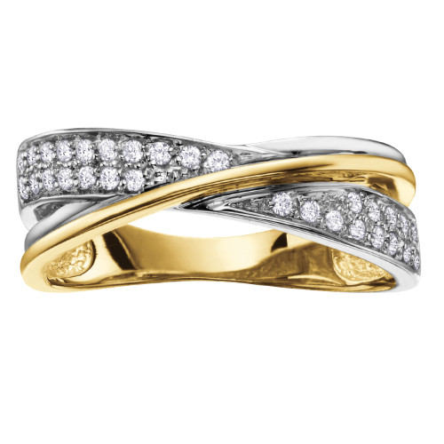 Yellow and White Gold Pave Set Diamond Ring- 0.19ct TDW