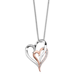 Double Heart White and Rose Gold Diamond Necklace- 0.03ct TDW