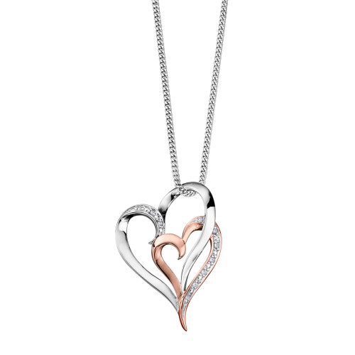 Double Heart White and Rose Gold Diamond Necklace- 0.03ct TDW