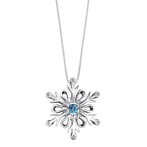 Snowflake Blue Topaz & Diamond Sterling Silver Pulse Necklace- 0.01ct TDW