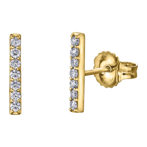 Diamond Bar Stud Earrings- Yellow Gold, 0.14ct TDW