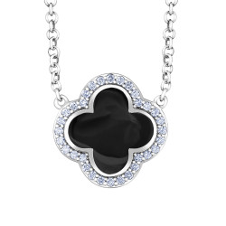 Onyx and Diamond Clover Necklace- 0.24ct TDW