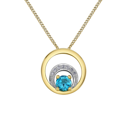 Blue Topaz and Diamond Necklace- 0.03ct TDW
