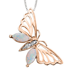 Opal and Diamond Butterfly Necklace- 0.005ct TDW