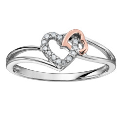Diamond and Rose Gold Double Heart Ring- 0.05ct TDW