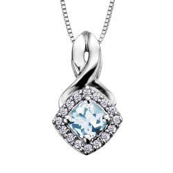 Aquamarine and 0.08ct TDW Diamond Necklace (March Birthstone)