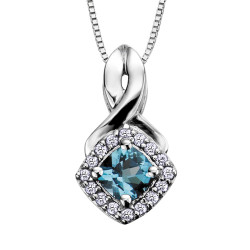 Blue Topaz and 0.08ct TDW Diamond Necklace (December Birthstone)