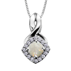 Opal and 0.08ct TDW Diamond Necklace (October Birthstone)