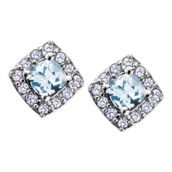 Aquamarine and 0.12ct TDW Diamond Stud Earrings (March Birthstone)