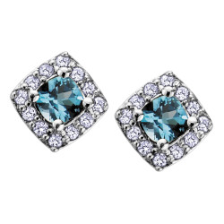 Blue Topaz and 0.12ct TDW Diamond Stud Earrings (December Birthstone)