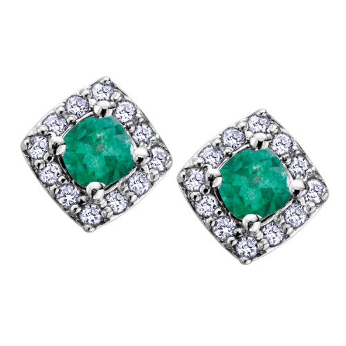 Emerald and 0.12ct TDW Stud Earrings (May Birthstone)