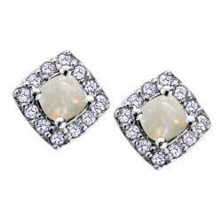 Opal and 0.12ct TDW Diamond Stud Earrings (October Birthstone)