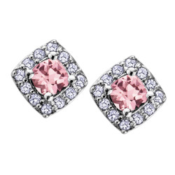 Pink Tourmaline and 0.12ct TDW Diamond Stud Earrings (June Birthstone)