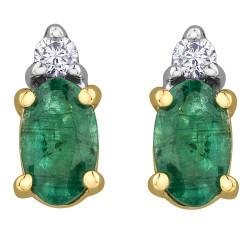 Emerald and Diamond Stud Earrings- 0.04ct TDW