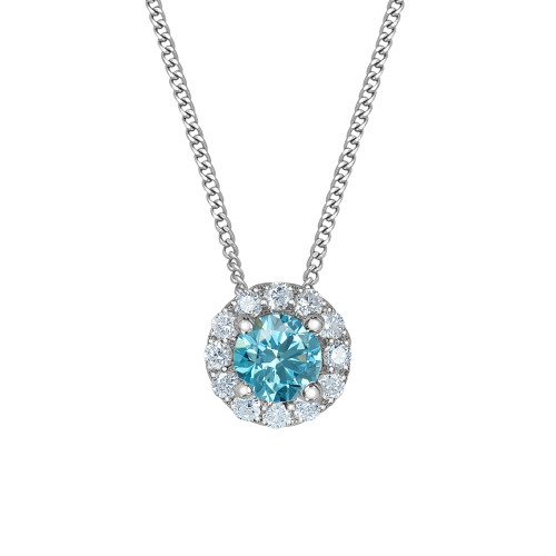 Blue Lab Grown Diamond and Halo Pendant - 0.33ct