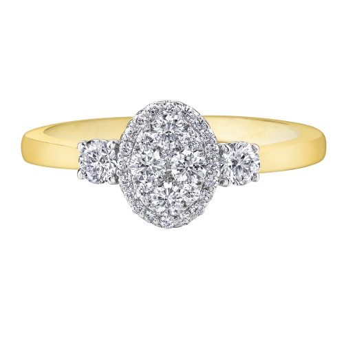Oval Yellow Gold Diamond Cluster Ring- 0.50ct TDW