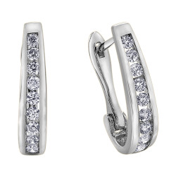 Channel Set Diamond Hoop Earrings- .10TW White Gold