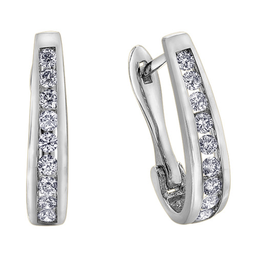 Channel Set Diamond Hoop Earrings- .10TW White Gold