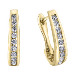 Channel Set Diamond Hoop Earrings- .10TW Yellow Gold