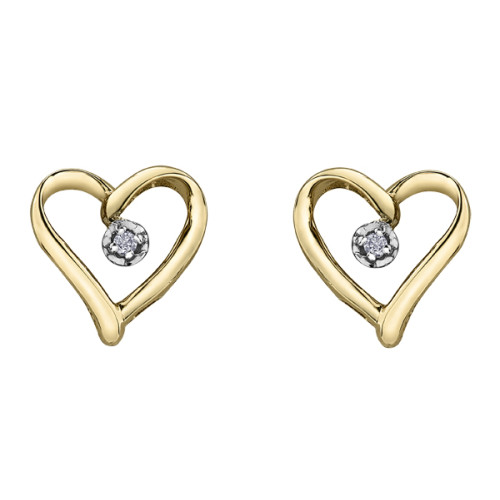 Diamond Heart Earrings- Yellow Gold