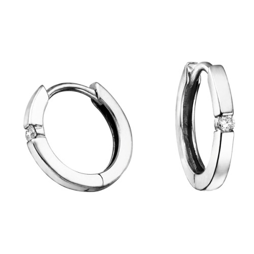 Diamond Solitaire Hoop Earrings- .04TW White Gold