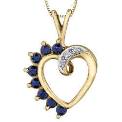 Sapphire and Diamonds Heart Pendant- Yellow Gold
