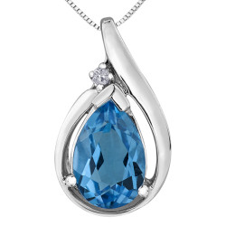 Blue Topaz Pear Shape Diamond Pendant