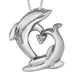 Dolphins Diamond Heart Pendant