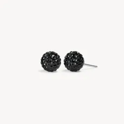 Black Sparkle Ball Stud Earrings 8mm - Hillberg & Berk