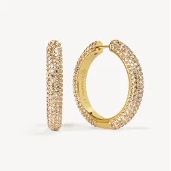 Soft Gold Sparkle Hoop Earrings (Large) - Hillberg & Berk