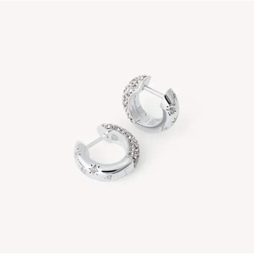 White/Silver Starburst Sparkle Reversible Hoop Earrings - Hillberg & Berk