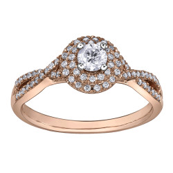 Rose Gold Canadian Diamond with Double Halo ring- 0.43ct TDW