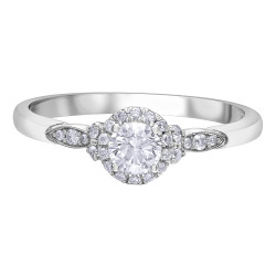 Canadian Diamond White Gold Ring with Halo and Oval Accents- .43ct TDW