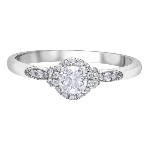 Canadian Diamond White Gold Ring with Halo and Oval Accents- .43ct TDW