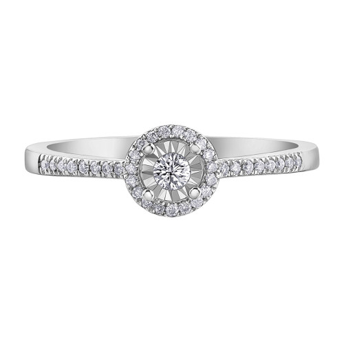 Illusion Set Diamond Ring with Halo and Side Diamonds- 0.15ct TDW