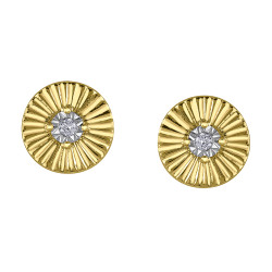 Ridged Gold Circle Illusion-Set Diamond Earrings- 0.04ct TDW