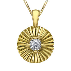 Ridged Gold Circle Illusion-Set Diamond Necklace- 0.04ct