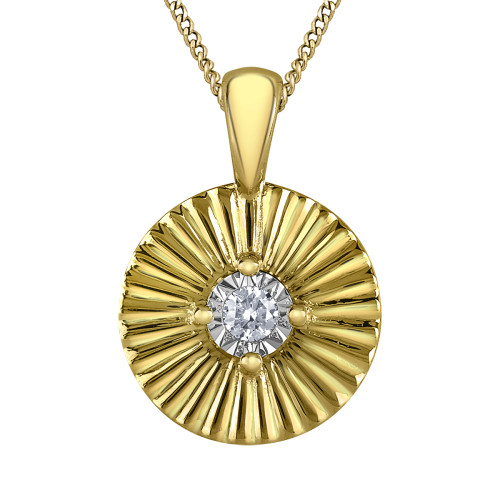 Ridged Gold Circle Illusion-Set Diamond Necklace- 0.04ct