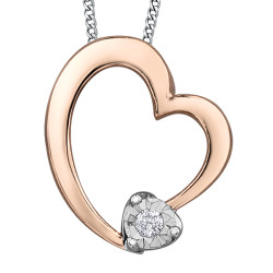 Rose and White Gold Illuminaire Diamond Heart Necklace- 0.01ct
