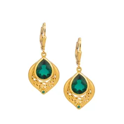 24k Sandblasted Vermeil with Lab Grown Emerald or Moissanite Leverback Alchemy Earrings