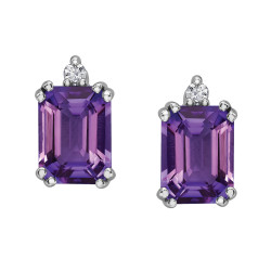 Amethyst and Canadian Diamond Stud Earrings- 0.04ct TDW