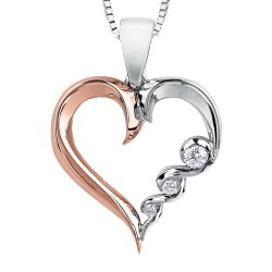 White and Rose Gold Canadian Diamond Heart Necklace- 0.08ct TDW