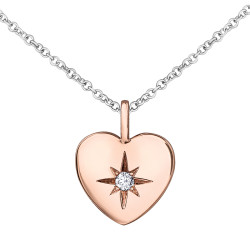 Star Set Heart Shaped Rose Gold Canadian Diamond Necklace- 0.02ct