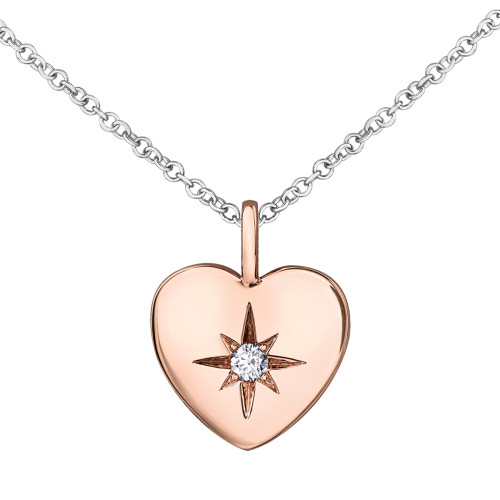 Star Set Heart Shaped Rose Gold Canadian Diamond Necklace- 0.02ct