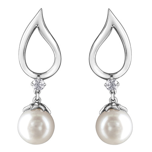 Pearl and Canadian Diamond White Gold Earrings- 0.08ct TDW