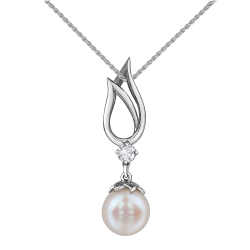 Pearl and Canadian Diamond White Gold Necklace- 0.09ct TDW