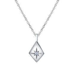 Star Set Rhombus Shaped White Gold Canadian Diamond Necklace- 0.02ct