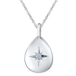 Star Set Pear Shaped White Gold Canadian Diamond Necklace- 0.02ct