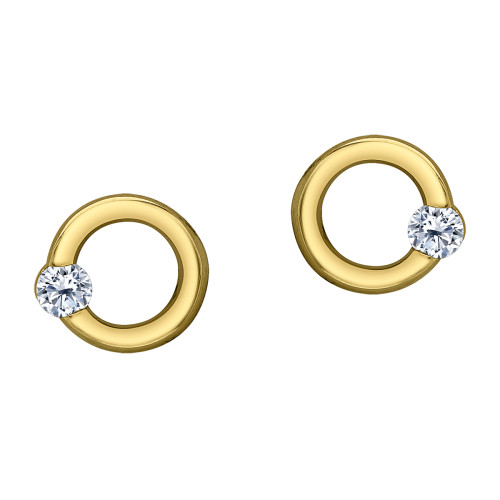 Yellow Gold Circle Canadian Diamond Stud Earrings- 0.11ct TDW